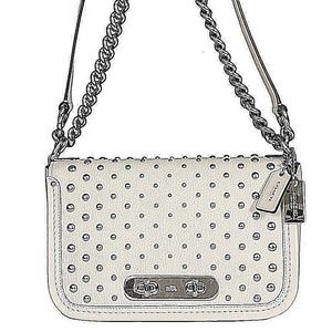 NWT Coach Swagger in Pebble Leather + Ombre Rivets Chalk-Silver Original Pkg